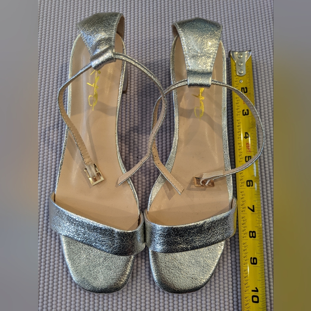 XYD silver open toe chunky low heels slippers ankle strap pumps sandals shoes